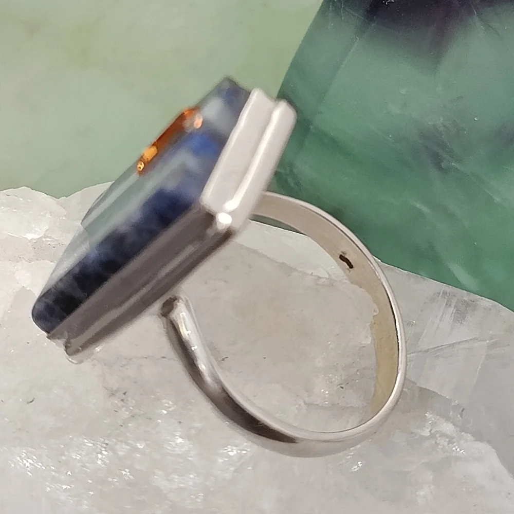 Natural Lapis Lazuli, Pearl & Citrine Ring .925 sz 9 - Picture 6 of 12